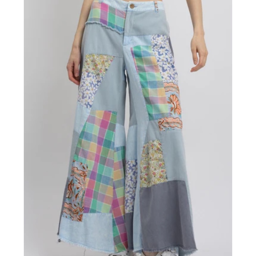 BlueVelvet Multi Contrast Patchwork Pants in Sky … - image 3